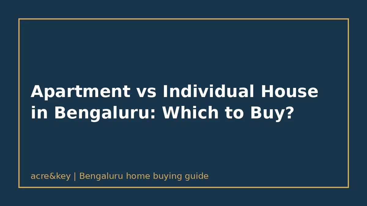 Illustrated text card reading: Apartment vs Individual House in Bengaluru: Which to Buy?