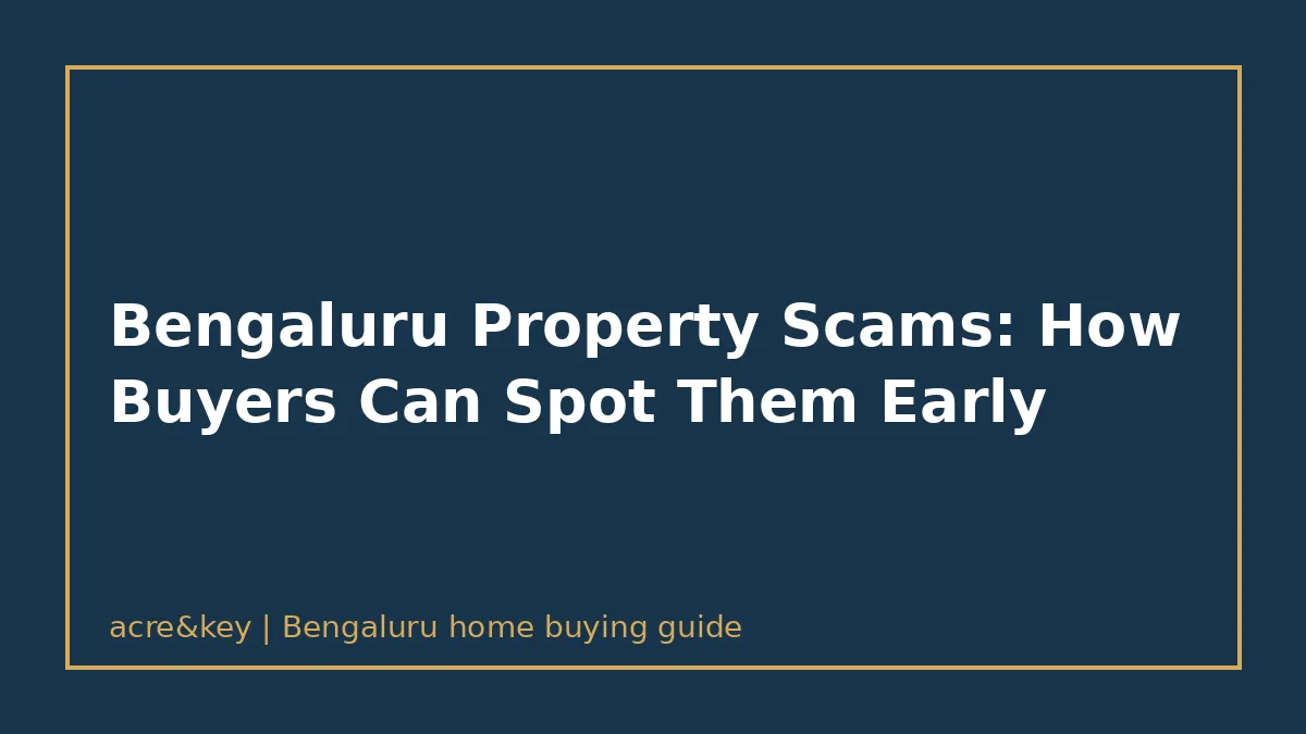 Illustrated text card reading: Bengaluru Property Scams: How Buyers Can Spot Them Early