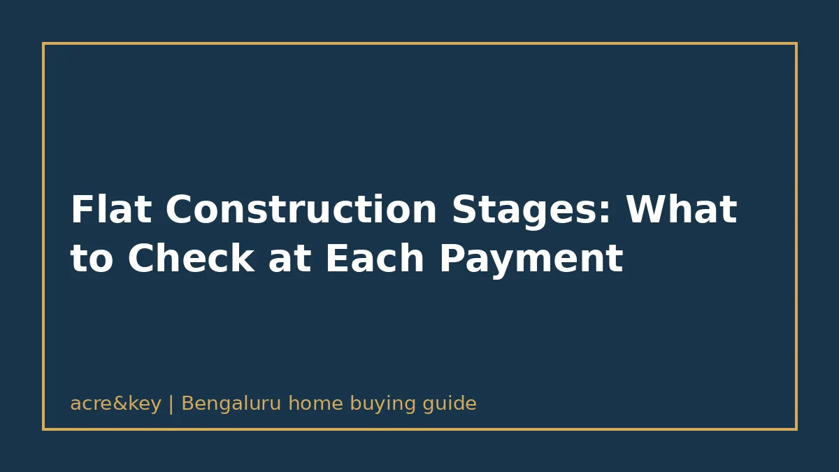Illustrated text card reading: Flat Construction Stages: What to Check at Each Payment