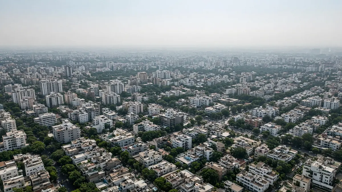 Aerial view of dense residential neighbourhoods across Bengaluru