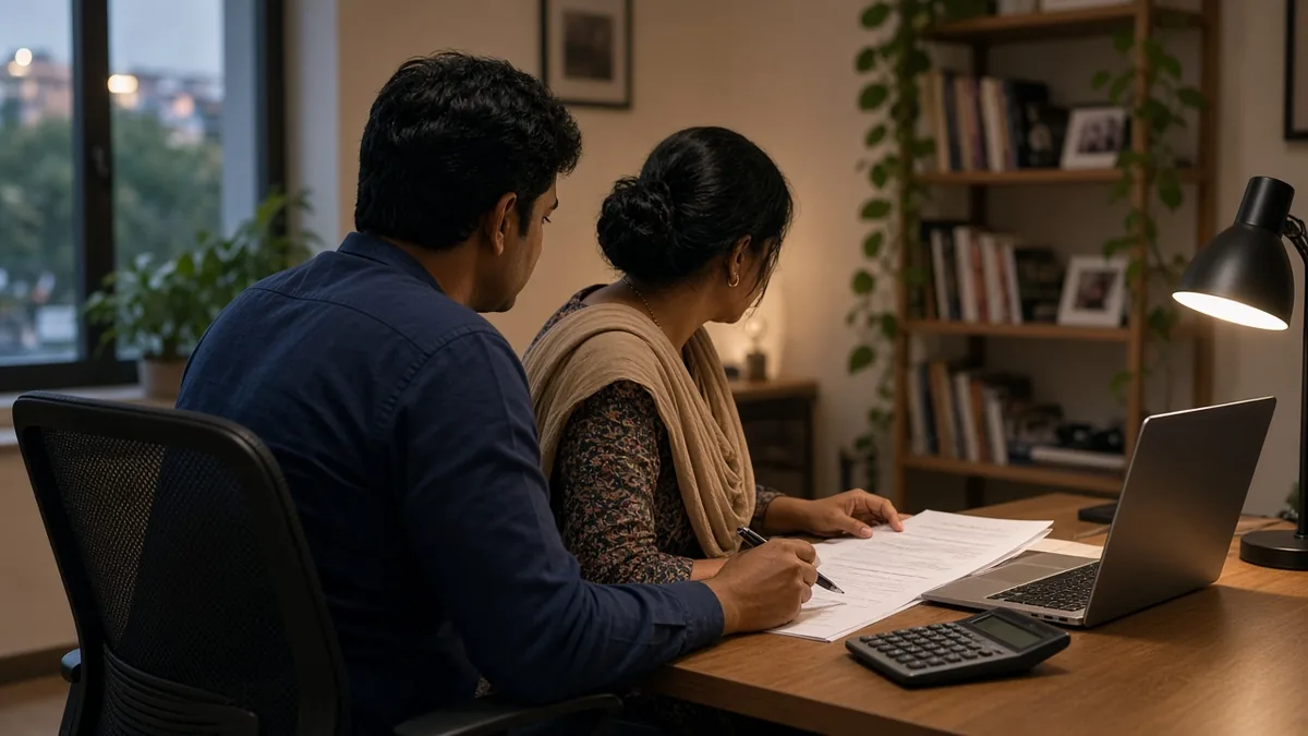 Household budget papers and a calculator for a Bengaluru home loan