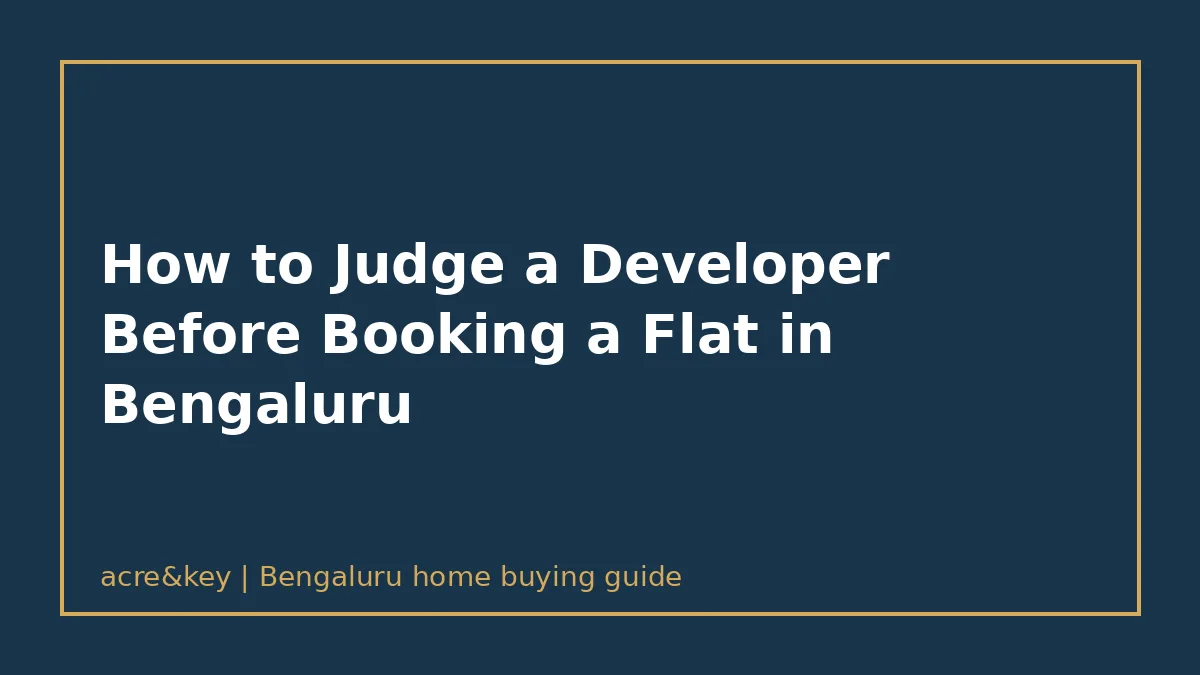 Illustrated text card reading: How to Judge a Developer Before Booking a Flat in Bengaluru