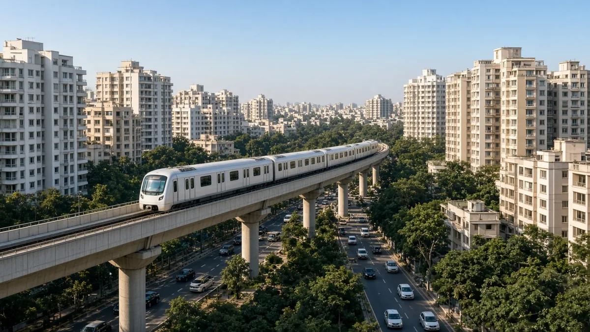 Metro line running between apartment towers in KR Puram and Whitefield