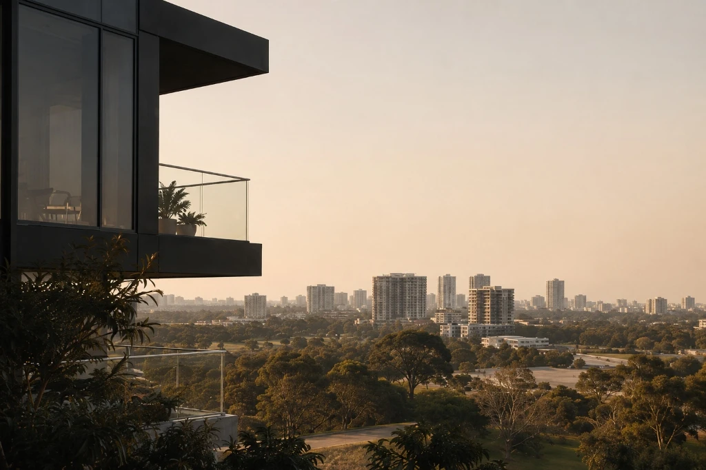 Home buyer evaluating luxury Bengaluru residential apartment balcony view with Acre&Key advisory